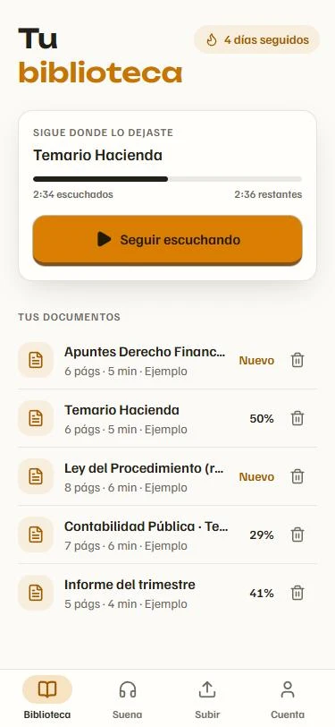 Tu biblioteca con tus documentos y el punto donde dejaste cada uno